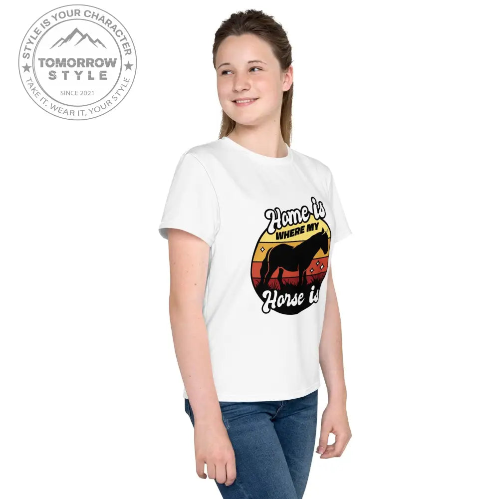 Mädchen Rundhals T-Shirt mit bedrucktem Pferd - Motiv - Tomorrow Style