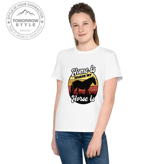 Mädchen Rundhals T-Shirt mit bedrucktem Pferd - Motiv - Tomorrow Style