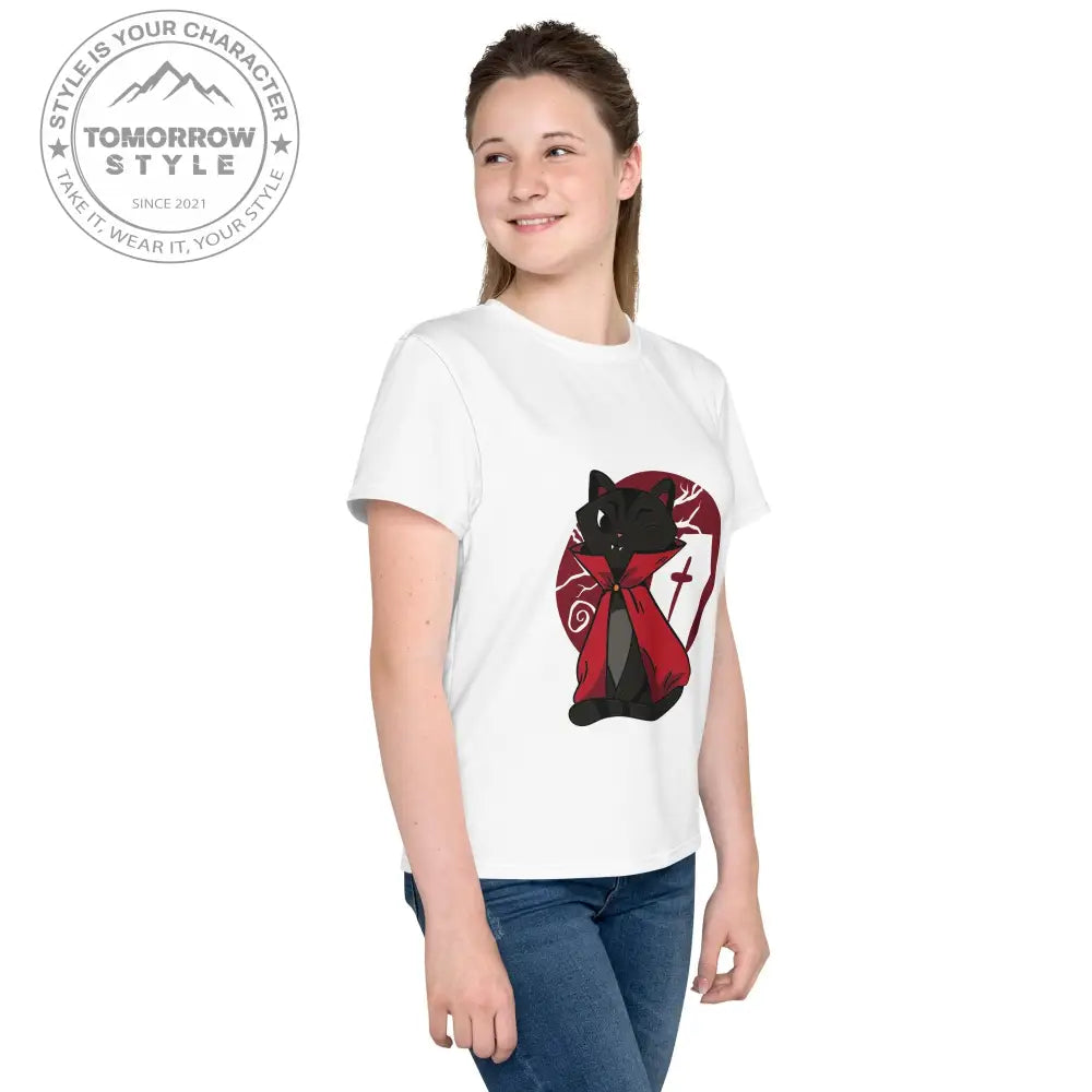 Mädchen Rundhals T-Shirt mit bedruckter Vampire - Katze - Tomorrow Style