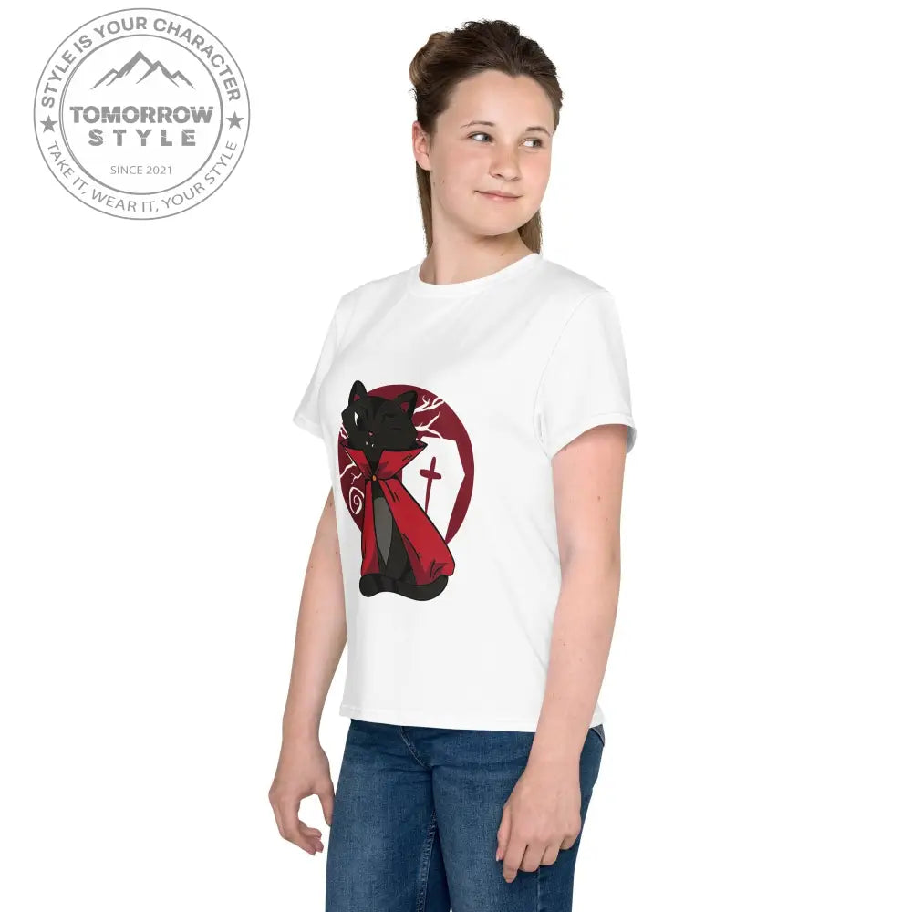Mädchen Rundhals T-Shirt mit bedruckter Vampire - Katze - Tomorrow Style