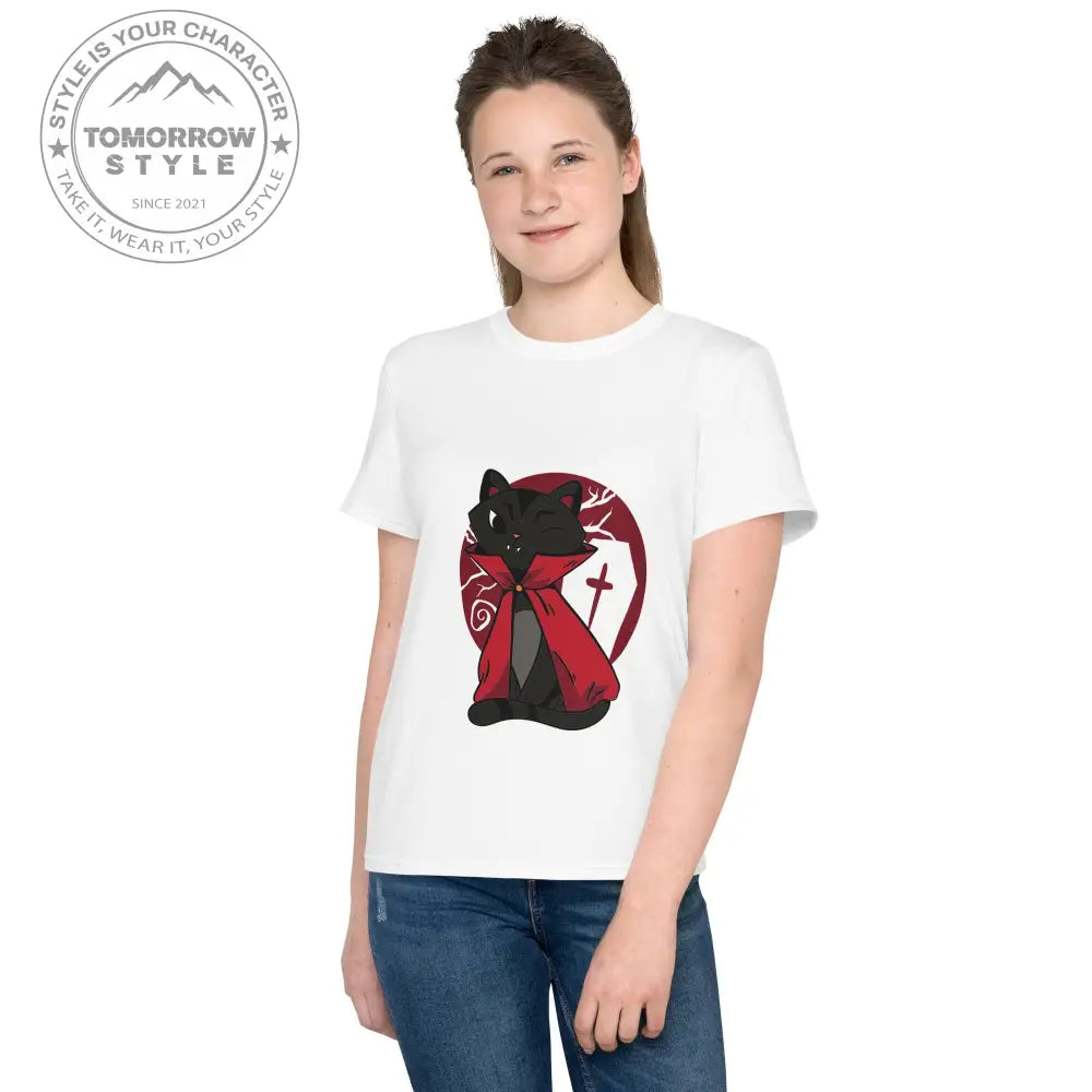 Mädchen Rundhals T-Shirt mit bedruckter Vampire - Katze - Tomorrow Style