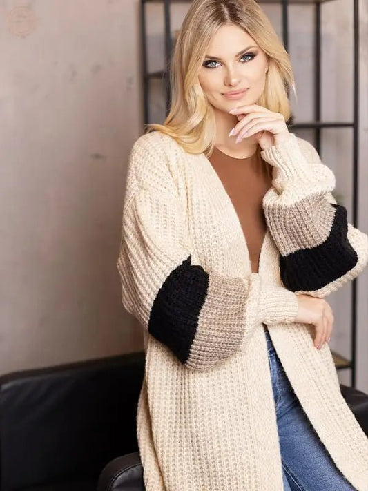 Schicker Cardigan mit gestreiften Ärmeln in Beige - Tomorrow Style