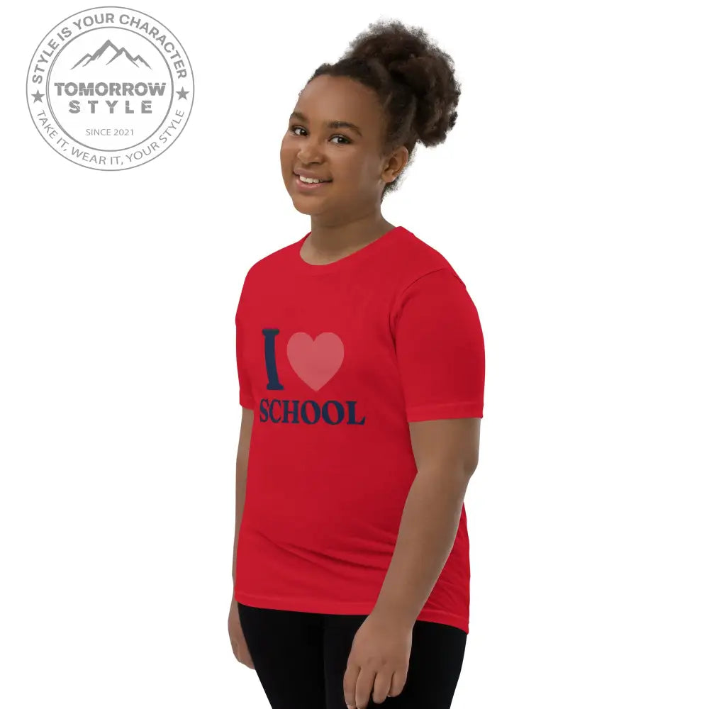 Schul - Liebe auf den Punkt gebracht!“ – Mädchen Kurzarm T-Shirt mit stylischem „Ich liebe die Schule!“ - Motiv - Tomorrow Style