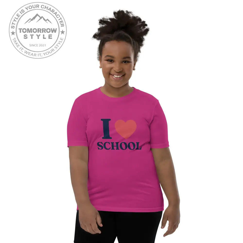 Schul - Liebe auf den Punkt gebracht!“ – Mädchen Kurzarm T-Shirt mit stylischem „Ich liebe die Schule!“ - Motiv - Tomorrow Style