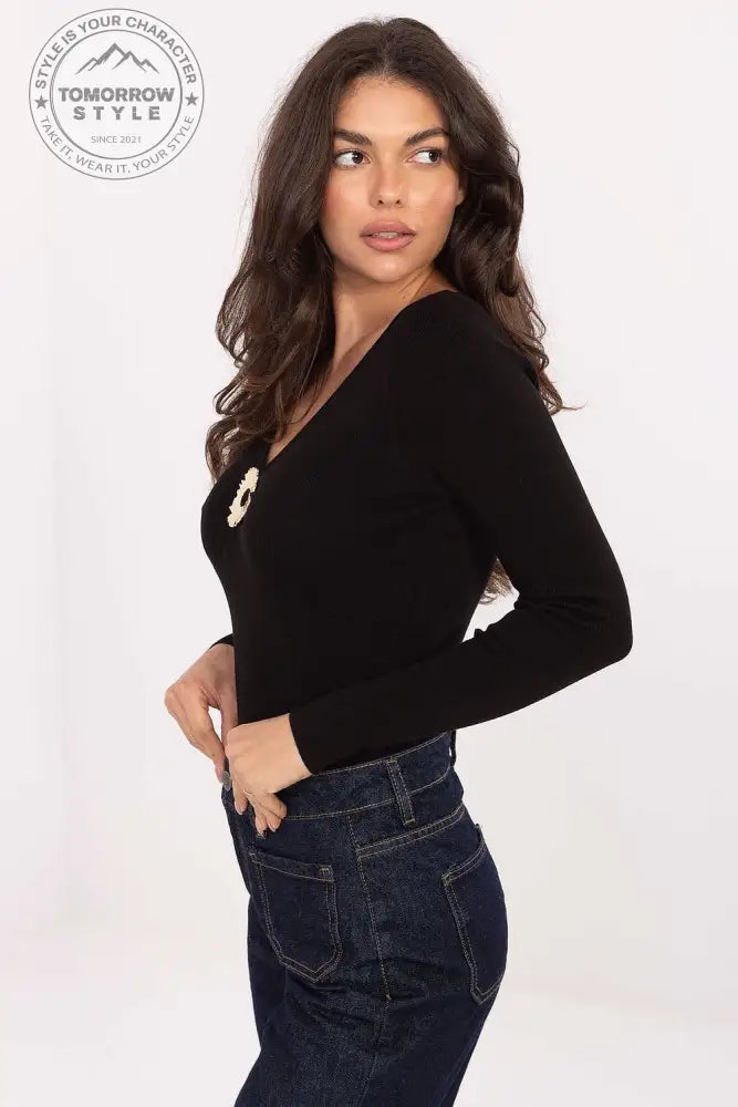 Stilvoller Damenpullover mit V - Ausschnitt und zartem Dekor - Tomorrow Style
