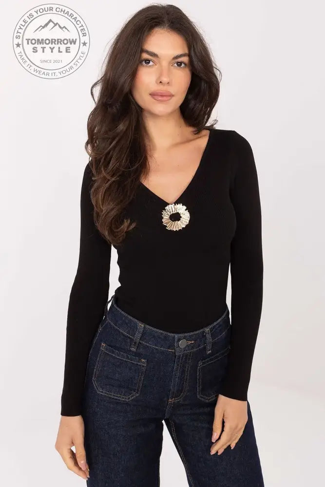 Stilvoller Damenpullover mit V - Ausschnitt und zartem Dekor - Tomorrow Style