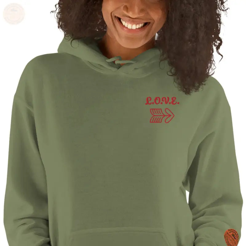 Bestickte Damen Hoodie - Militärgrün / S