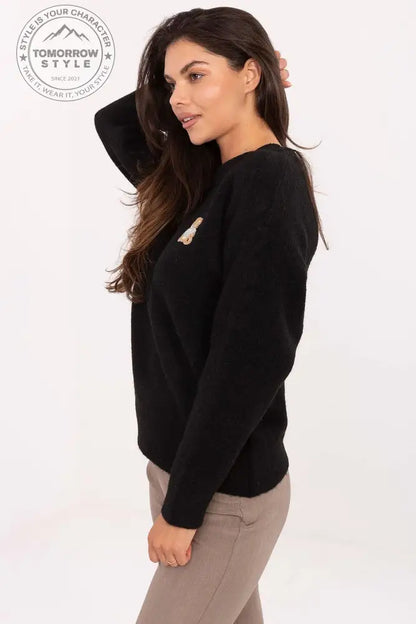 Trendiger Damenpullover mit Teddybär - Patch – Lässiger Chic für jeden Tag - Tomorrow Style